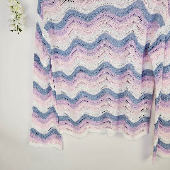 Pastel Wave Open Knit Sweater Large Cottage Y2K Soft Girl Lightweight Coquette - Picture 5 of 12